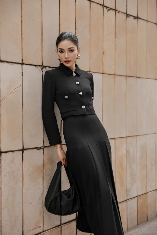 Sixdo Black Woven Flared Skirt